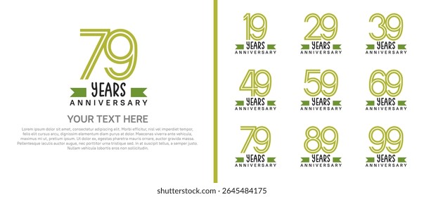 logo anniversary set. green color with green ribbon on white background for special event