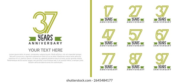 logo anniversary set. green color with green ribbon on white background for special event