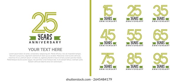 logo anniversary set. green color with green ribbon on white background for special event