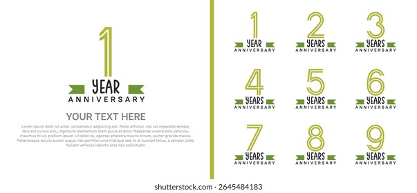 logo anniversary set. green color with green ribbon on white background for special event