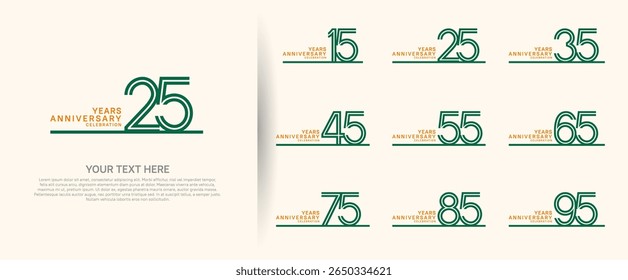 logo anniversary set. green color with long line on white background for special event