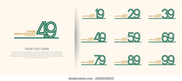 logo anniversary set. green color with long line on white background for special event