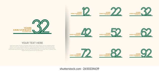logo anniversary set. green color with long line on white background for special event