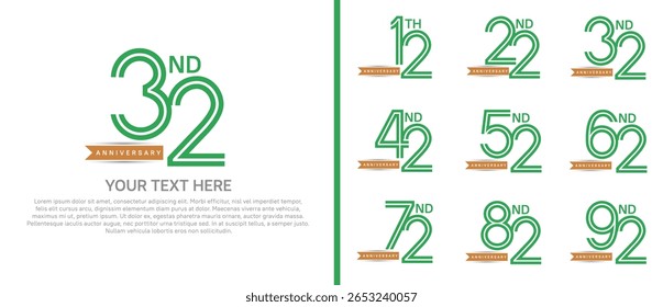 logo anniversary set. green color with brown ribbon on white background for special event