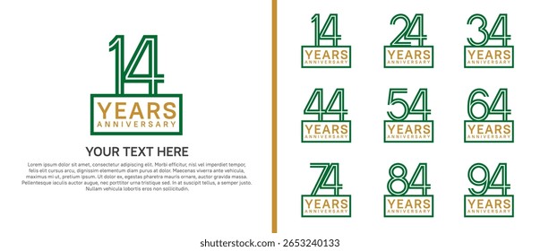 conjunto de aniversário logotipo. cor verde com quadrado no fundo branco para evento especial