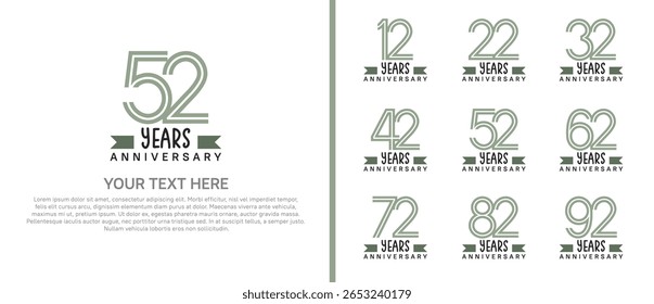 logo anniversary set. green color with green ribbon on white background for special event