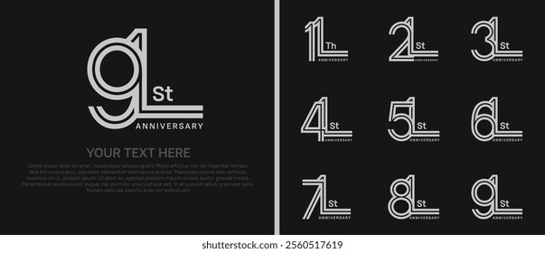 logo anniversary set. grey color double line on black background for special event