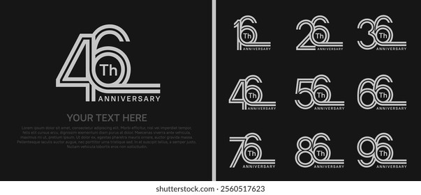 logo anniversary set. grey color double line on black background for special event