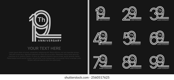 logo anniversary set. grey color double line on black background for special event