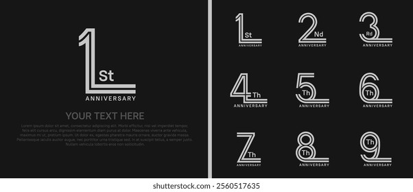 logo anniversary set. grey color double line on black background for special event