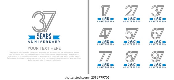 logo anniversary set. grey color with blue ribbon on white background for special event
