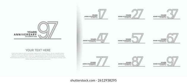 logo anniversary set. grey color with long line on white background for special event