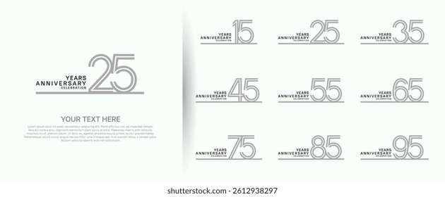 logo anniversary set. grey color with long line on white background for special event