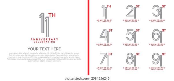 logo anniversary set.  grey and red color on white background for special event