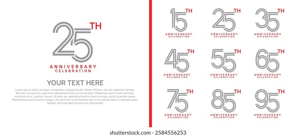 logo anniversary set.  grey and red color on white background for special event