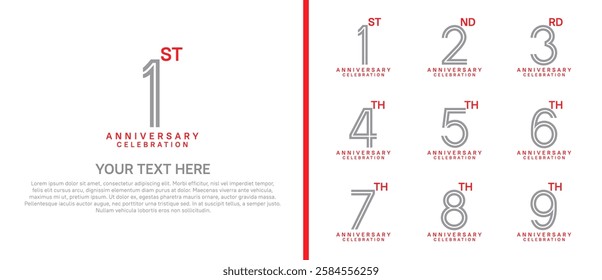 logo anniversary set.  grey and red color on white background for special event