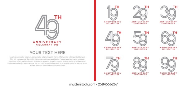 logo anniversary set.  grey and red color on white background for special event