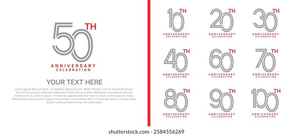 logo anniversary set.  grey and red color on white background for special event