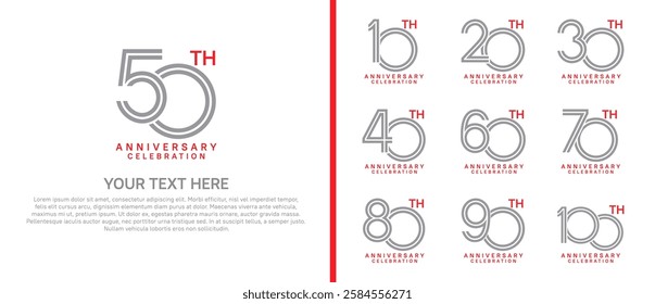 logo anniversary set.  grey and red color on white background for special event