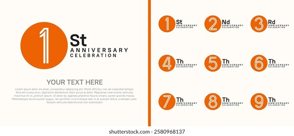 logo anniversary set. orange and black color with circle on white background for special event