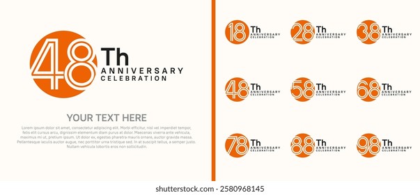 logo anniversary set. orange and black color with circle on white background for special event