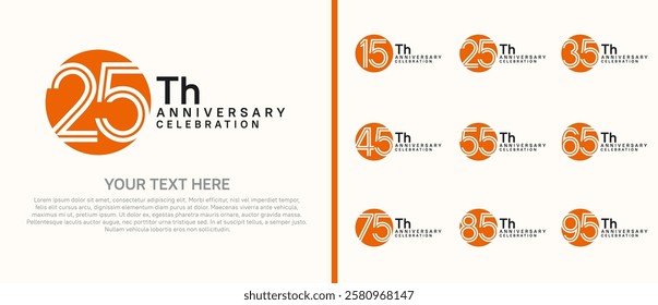 logo anniversary set. orange and black color with circle on white background for special event