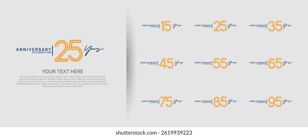 logo anniversary set. orange and black color on white background for special event