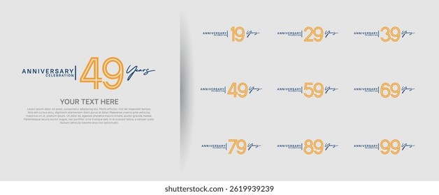 logo anniversary set. orange and black color on white background for special event