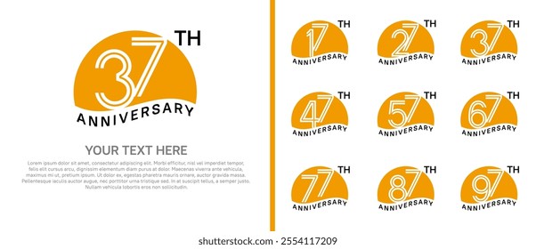 logo anniversary set. orange color with half circle on white background for special event