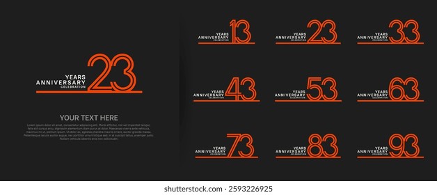 logo anniversary set. orange color with long line on black background for special event