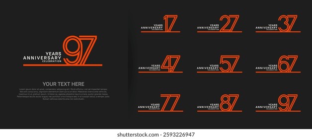 logo anniversary set. orange color with long line on black background for special event