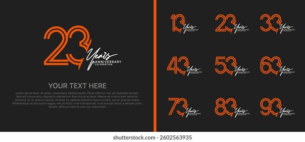 logo anniversary set. orange color with white handwriting on black background for special event