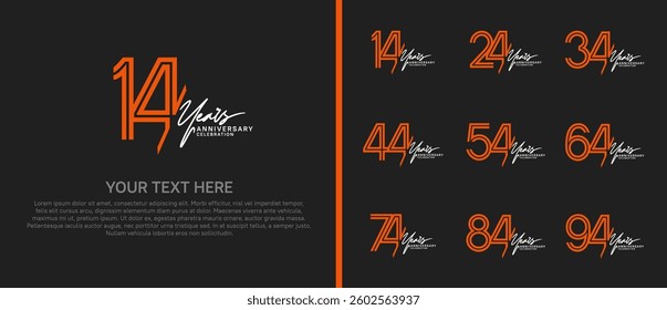 logo anniversary set. orange color with white handwriting on black background for special event