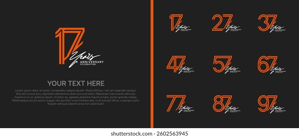 logo anniversary set. orange color with white handwriting on black background for special event