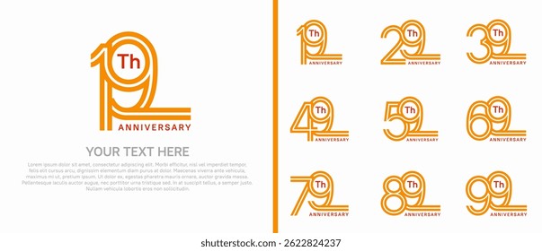 logo anniversary set. orange color double line on white background for special event