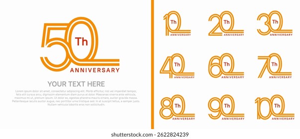 logo anniversary set. orange color double line on white background for special event