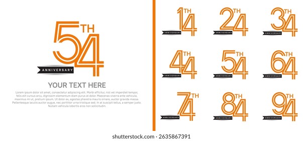 logo anniversary set. orange color with black ribbon on white background for special event