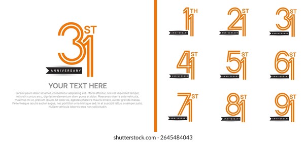 logo anniversary set. orange color with black ribbon on white background for special event