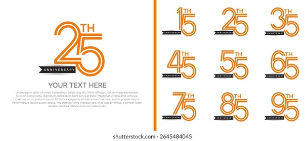 logo anniversary set. orange color with black ribbon on white background for special event