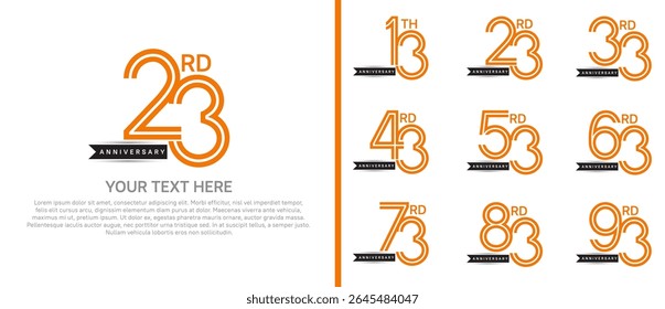 logo anniversary set. orange color with black ribbon on white background for special event