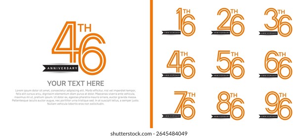 logo anniversary set. orange color with black ribbon on white background for special event
