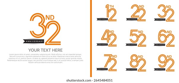logo anniversary set. orange color with black ribbon on white background for special event