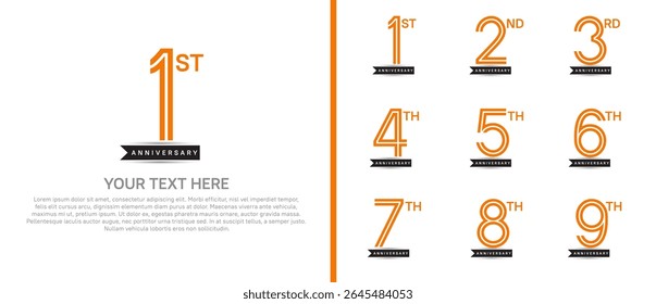 logo anniversary set. orange color with black ribbon on white background for special event