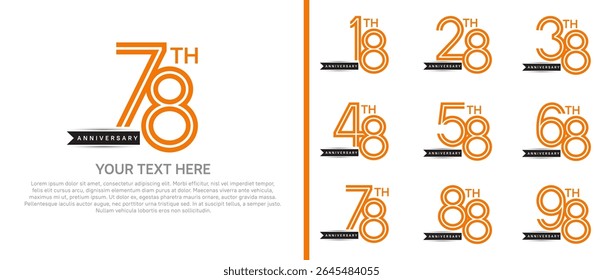 logo anniversary set. orange color with black ribbon on white background for special event