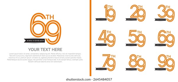 logo anniversary set. orange color with black ribbon on white background for special event