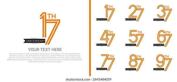 logo anniversary set. orange color with black ribbon on white background for special event