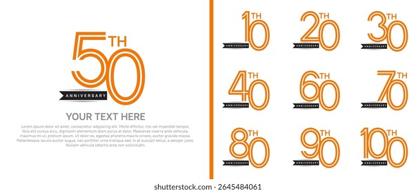logo anniversary set. orange color with black ribbon on white background for special event