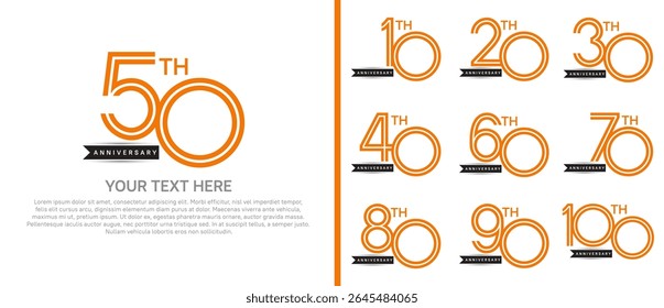 logo anniversary set. orange color with black ribbon on white background for special event
