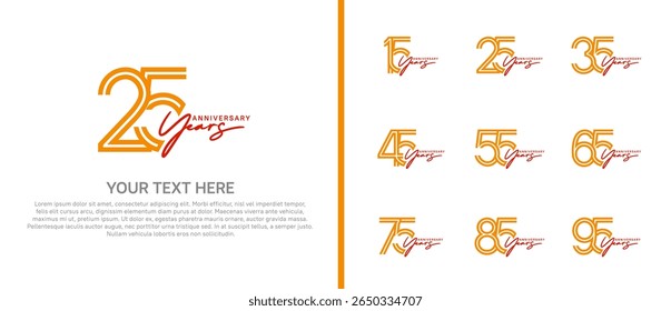 logo anniversary set. orange color with red handwriting on white background for special event