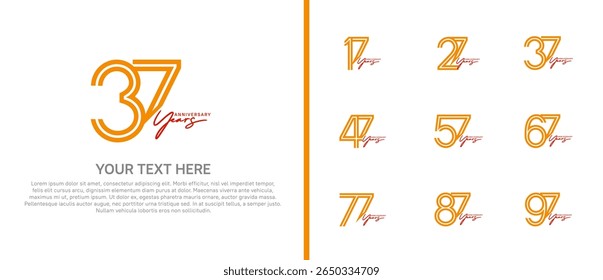 logo anniversary set. orange color with red handwriting on white background for special event